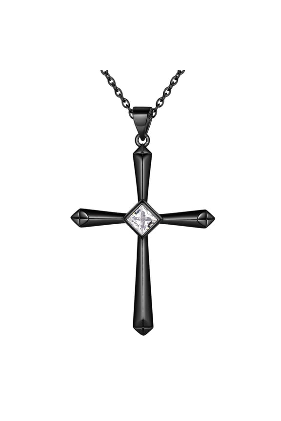 Simulated Diamond Cross Necklace for Women Mens Cross Pendant Chain Black Gold Plated Over 925 Sterling Silver Jewelry Christmas Day Gifts hor Him