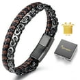 thumbnail image 1 of Jewmon Mens Bracelet Black Link Stainlee Steel and Leather Bracelet for Men Son and Dad's Gift, 1 of 8