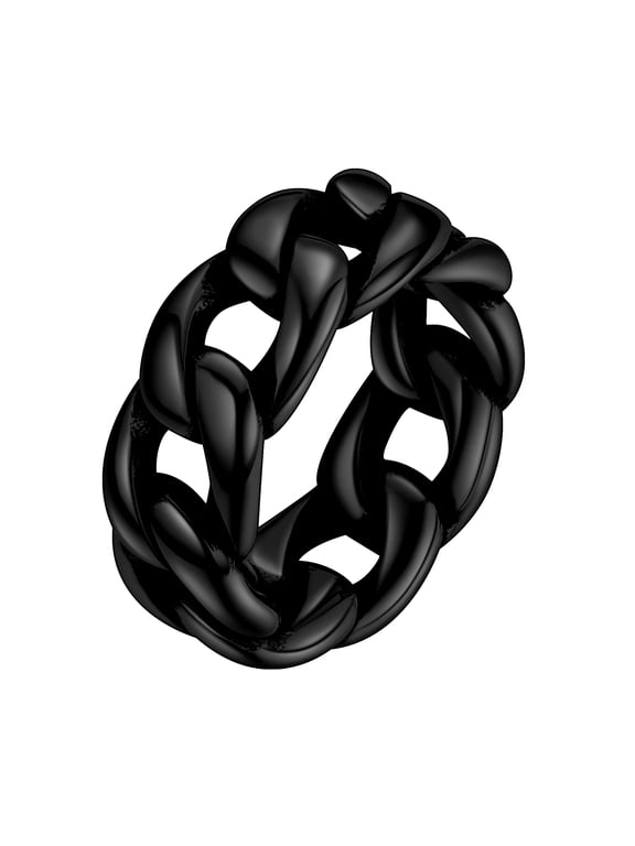 Mens Ring Cuban Chain Link Ring 316L Stainless Steel Hip Hop Black Ring Size 9