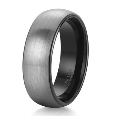 Jewmon Mens Tungsten Ring Silver Black Brushed Wedding Band Comfort-fit Fathers Day Gift for Dad