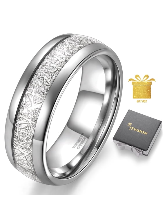 Meteorite Inlay Tungsten Carbide Ring for Mens Tungsten Wedding Band Aniversary Promise Ring Christmas Birthday Gifts for Him