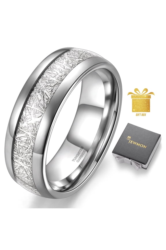 Meteorite Inlay Tungsten Carbide Ring for Mens Tungsten Wedding Band Aniversary Promise Ring Christmas Birthday Gifts for Him