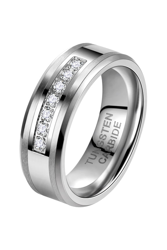 Mens Tungsten Wedding Bands Cubic Zirconia Tungsten Carbide Ring Comfort Fit Gift Idea for Him