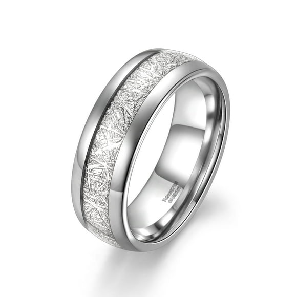 Jewmon Meteorite Wedding Band Mens Ring 6mm 8mm Couples Ring Set Silver Tungsten Ring Mens Wedding Band Women