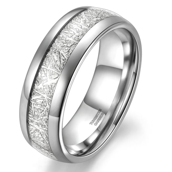 Jewmon Elegant Tungsten Inlay Meteorite Ring 8mm Mens Tungsten Wedding Band Unisex Women Couples Ring Anniversary Gifts for Him and Her