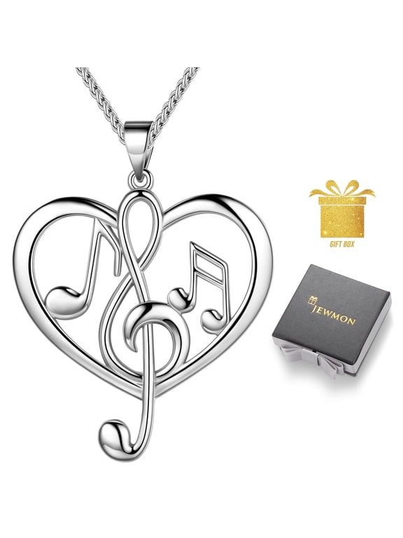 Musical Note Heart Necklace for Women Treble Clef Heart Jewelry Valentines Day Gifts for Her