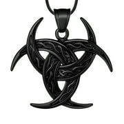 Jewmon Norse Viking Celtic Knot Necklace Men 316L Stainless Steel Triple Odin Horn Amulet Jewelry