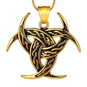 Jewmon Norse Viking Celtic Knot Necklace Triple Horn of Odin Pendant Charm 18K Gold Plated Viking Jewelry