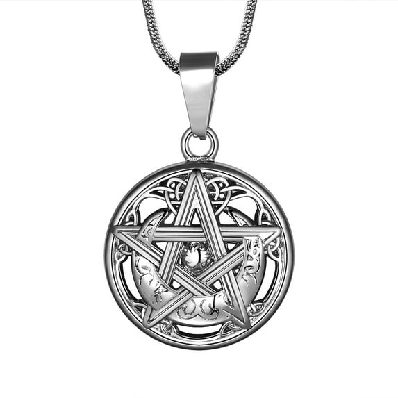 Jewmon Pentacle Pentagram Necklace for Men Celtic Knot Crescent Moon Necklace Chain Wiccan Jewelry