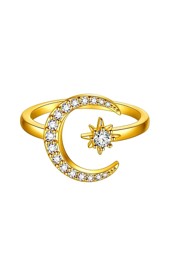 Star Moon Ring for Women Gold Plated Moon Star Adjustable Ring Moon Jewelry Gift for Her