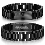 Jewmon American Flag Watch Bracelet for Men Stainless Steel Engraved Bible Verse Bracelet Inpsirational Scripture Wristband Birthday Valentines Day Gifts for Hi