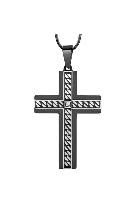 Textured Cross Necklace for Men Stainless Steel Black Cross Pendant Chain Jesus Christian Jewelry Christmas Day Gifts for Men Dad Husband
