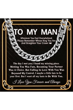 To My Man Cuban Chain Necklace with Inspirational Message Romantic Anniversary Birthday Gifts for Him 8mm 22 Inch