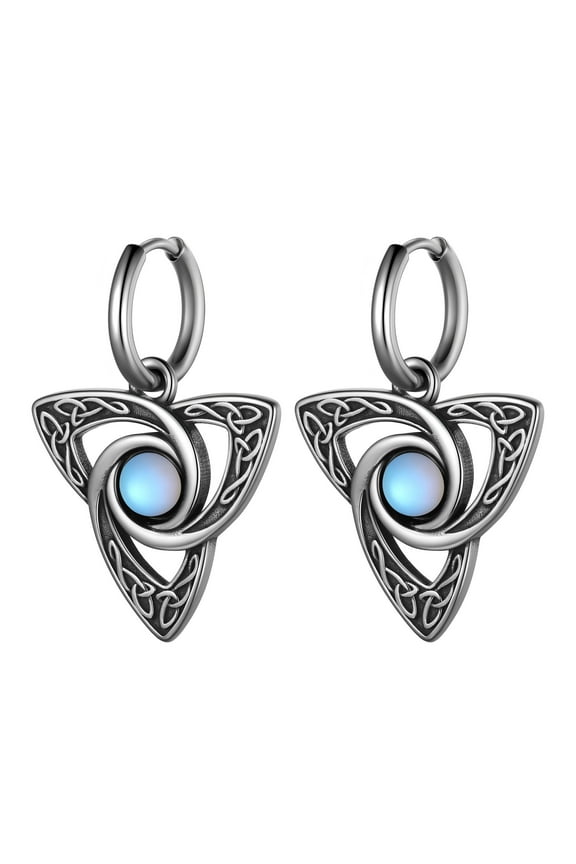 Trinity Knot Dangle Earrings for Women Men Stainless Steel Moonstone Irish Kont Hoop Earrings