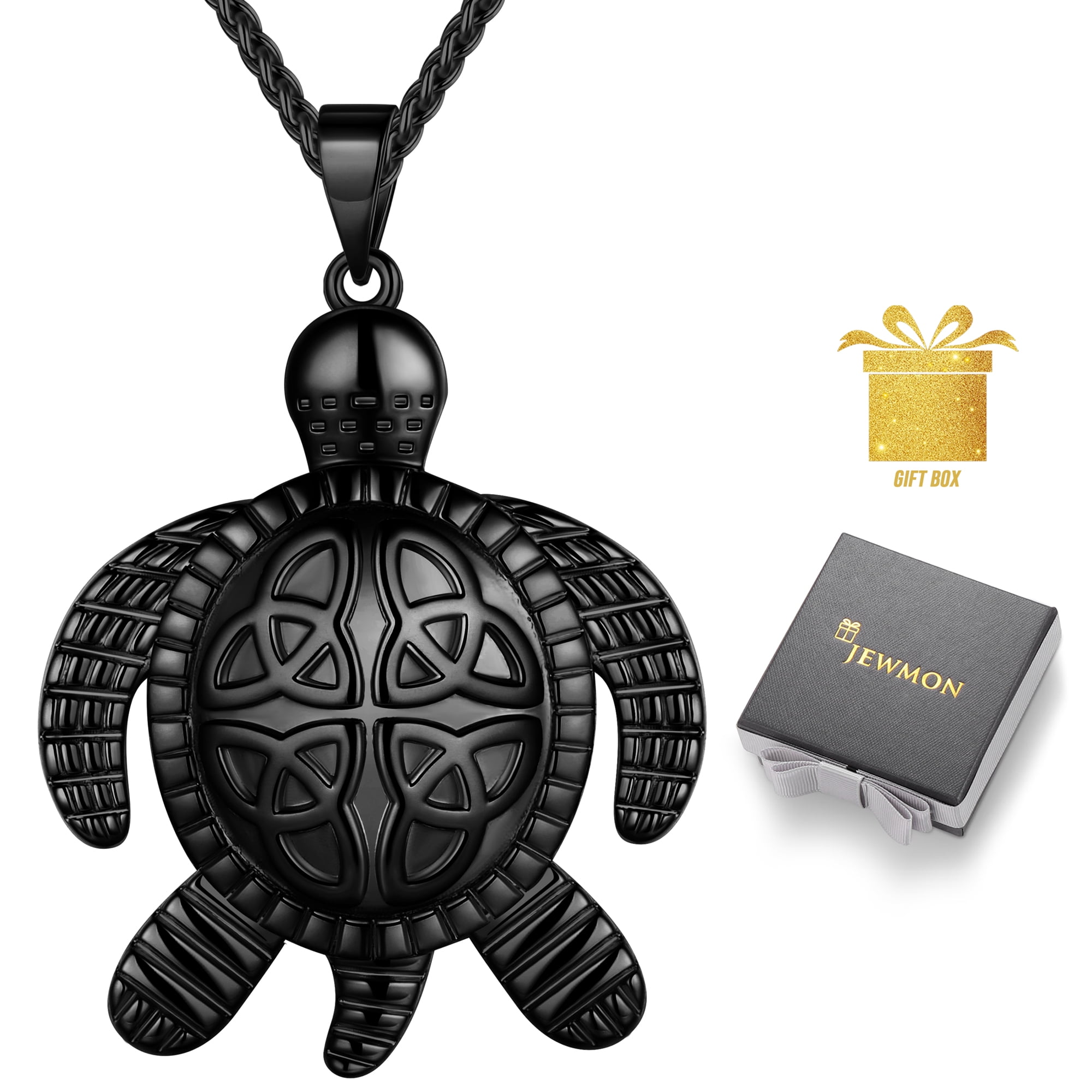 Jewmon Trinity Knot Turtle Pendant Neckalce for Men Women Black Gun ...