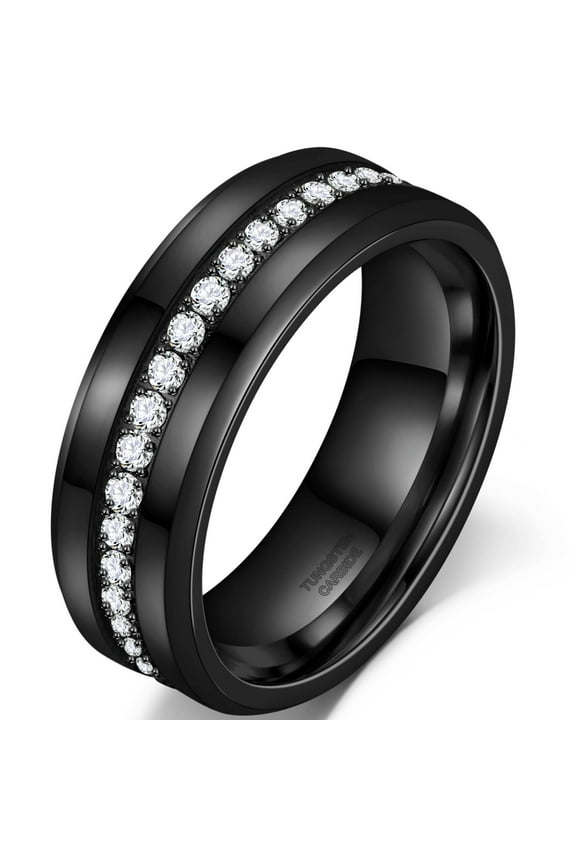 Tungsten Ring Mens Eternity Band Ring Cubic Zirconia Black Gothic Ring Graduation Gifts for Son