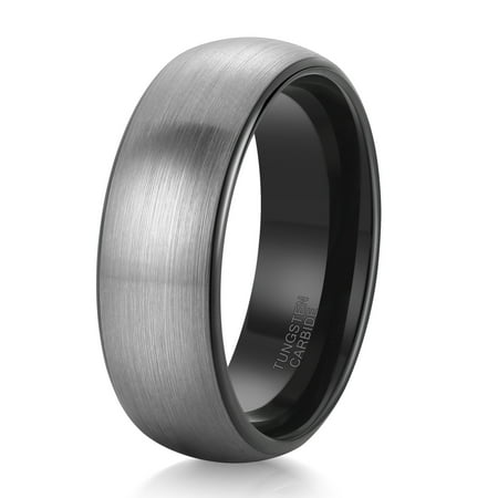 Jewmon Tungsten Rings for Men Engagement Wedding Band Black Brushed Comform Fit Men's Ring 8mm