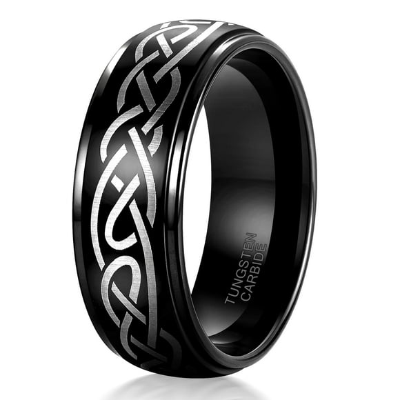 Jewmon Tungsten Wedding Band Ring for Men 8mm High Polish Inlay Celtic Knot Ring Everyday Wear Ring