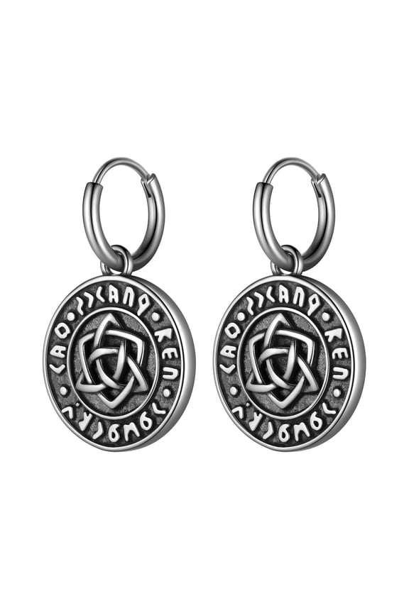 Viking Triknot Earrings for Men Women Stainless Steel Odin Runes Hoops Stud Amulet Jewelry