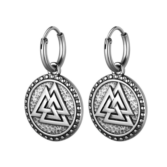 Jewmon Viking Valknut Earrings for Men Women Stainless Steel Goth Punk Hoop Earrings Amulet Jewelry