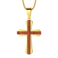 thumbnail image 1 of Jewmon Wood Inlay Stainless Steel Cross Pendant Necklace for Mens and Women Couples Necklace Fathers Day Gifts Idea, 1 of 10