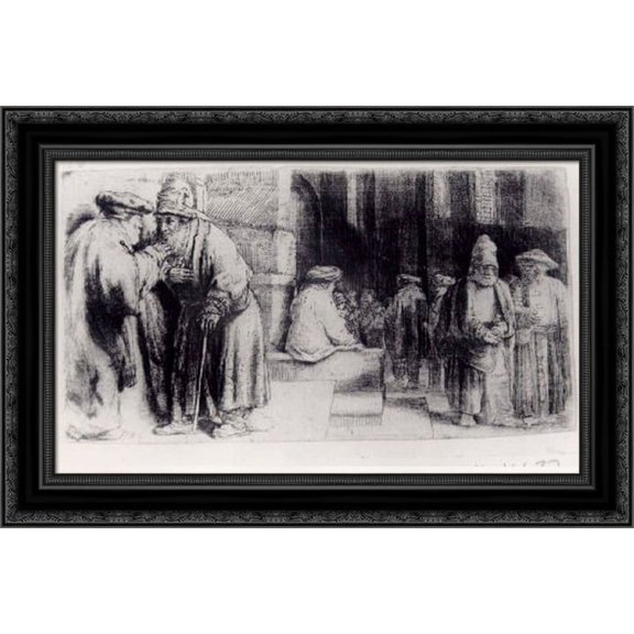 Jews in the Synagogue 24x18 Black Ornate Wood Framed Canvas Art by Rembrandt