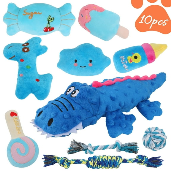 Jewyow 10-Pack Dog Toys Set for Small Dogs, Squeaky Plush Chew Toys with Ball & Rope for Puppy Teeth Cleaning, Interactive Fun and Training