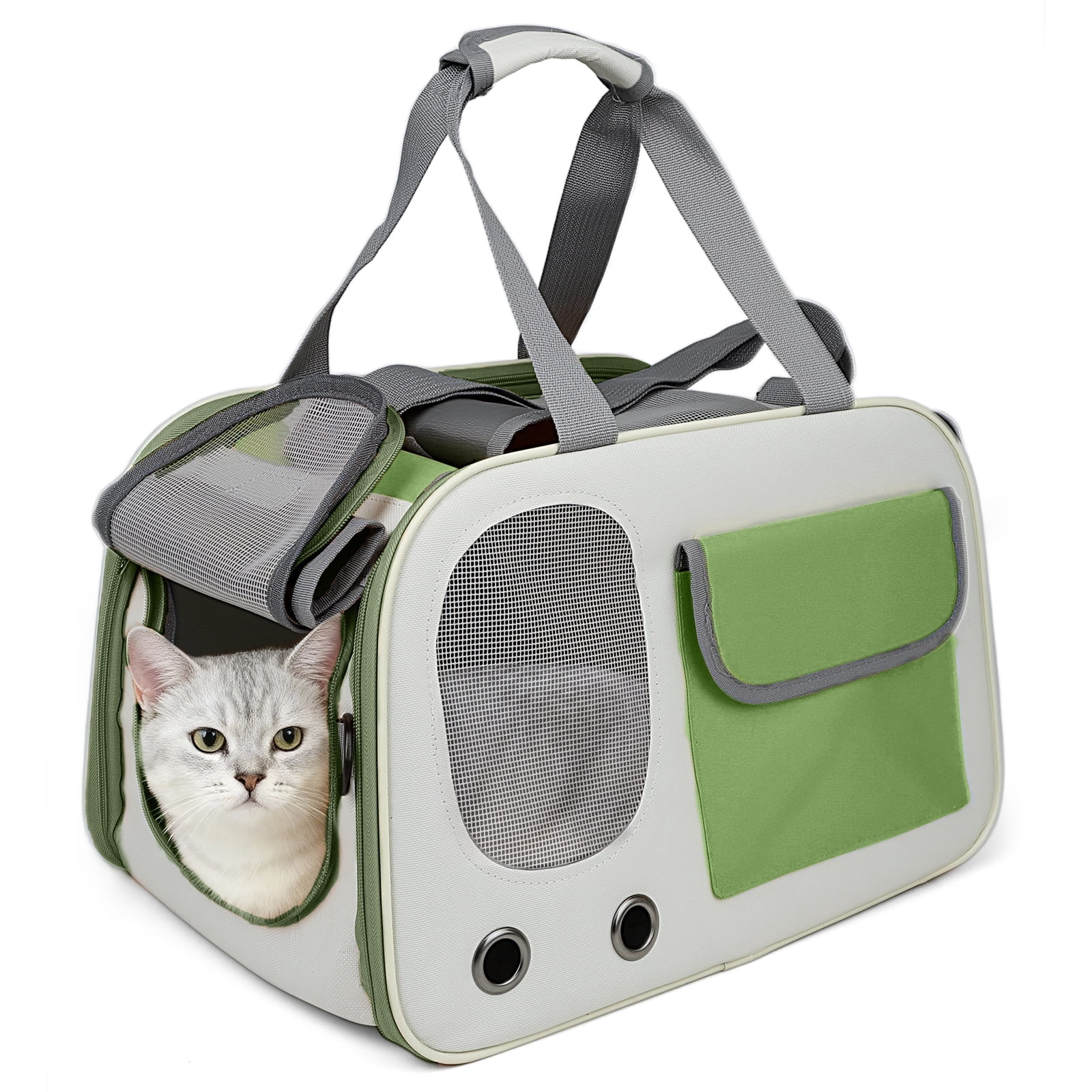 Jewyow Cat Carrier – Pet Carrier for Cats & Dogs, Enhanced Ventilation, Safety Locking Zippers, Padded Shoulder Strap (Green)