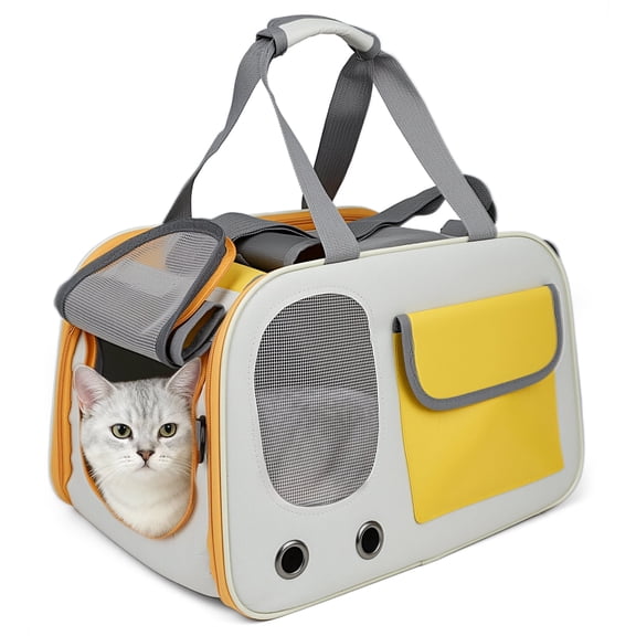 Jewyow Cat Carrier – Pet Carrier for Cats & Dogs, Enhanced Ventilation, Safety Locking Zippers, Padded Shoulder Strap (Yellow)
