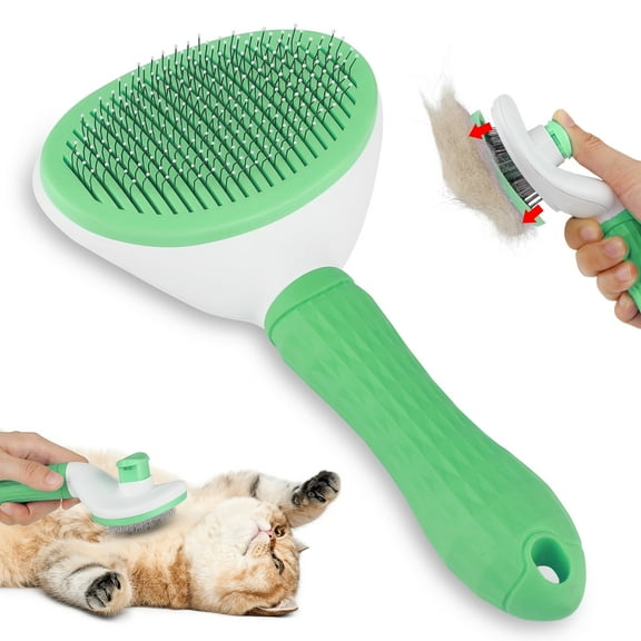 Jewyow Pet Deshedding Brush for Dogs & Cats - Gentle Shedding Tool & Cleaning Comb for Short/Long Hair Pets,Green