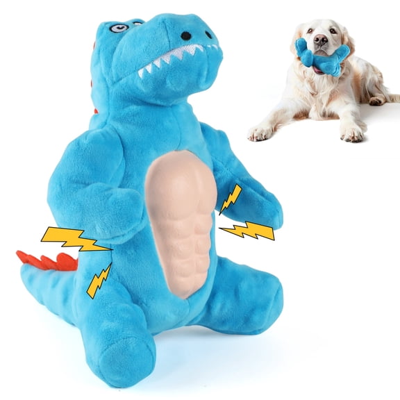 Jewyow Plush Dinosaur Shaped Dog Squeaky Toy, Durable Squeaky Dog Toy