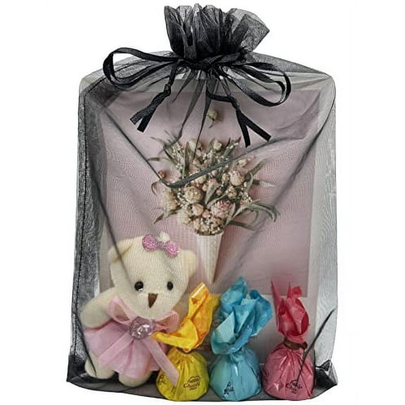 Jexila 50pcs Large Organza Bags 8X12 inch Black with Drawstring Mesh Christmas Goodie Gift Bags for Wedding Party Favor Bags