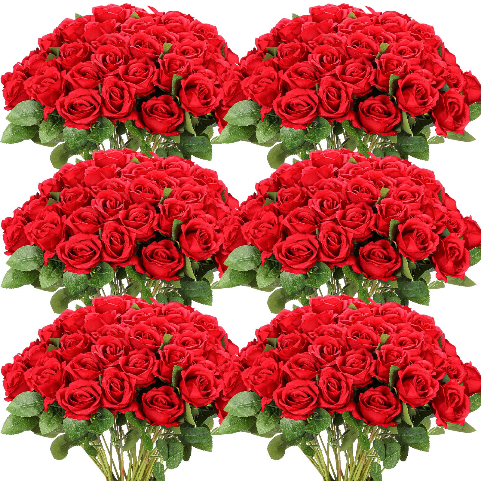 Jexine 50 Pcs Artificial Rose Flower Bulk Realistic Silk Fake Roses ...