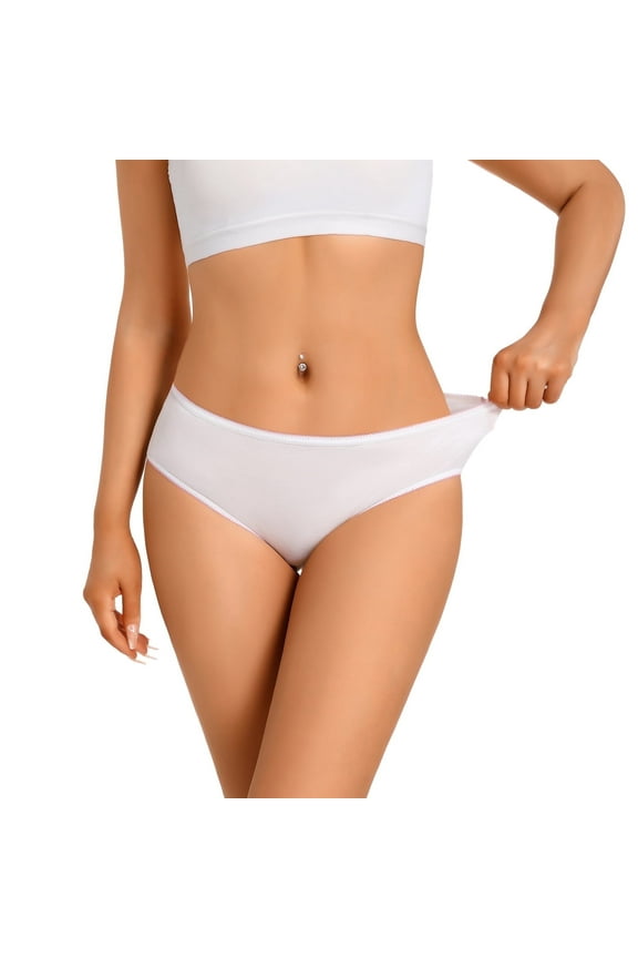 Disposable Underwear for Women,100% Cotton Panties for Travel/Spa /Hospital Stays Briefs White(10 pcs) Medium 38-42 inch hips