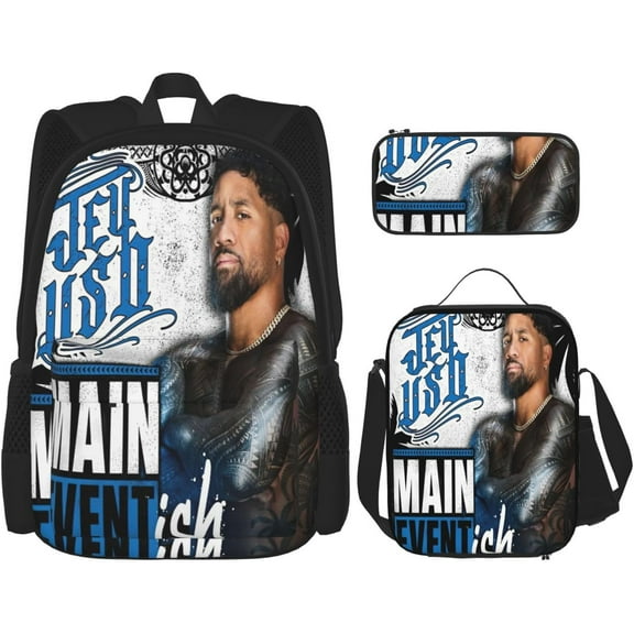 Jey USO Wrestler Backpack 3 Pieces Set With Lunch Box And Pencil Case Combination for Work/Sport/Picnic Beautiful Laptop Backpack Travel Daypack Stationery Bag