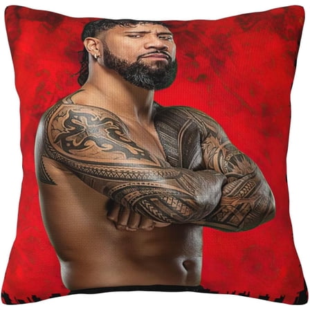 Jey USO Wrestler Throw Pillow Case Double Sided Decorative Pillow Covers with Zipper Portable Sofa Pillowcase Home Decor Funny Pillow Protector for Living Room 20"x20"