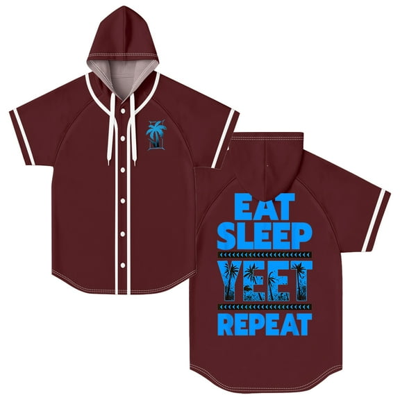 Jey Uso Eat Sleep Yeet Hooded Baseball Jersey Short Sleeve Button-up Shirts Women Men Streetwear Tee