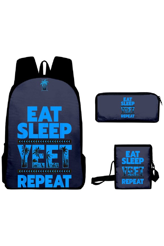 Jey Uso Eat Sleep Yeet Repeat Backpack 3 Piece Set Rucksack Shoulder Bag Travel Bag Women Men Daypack