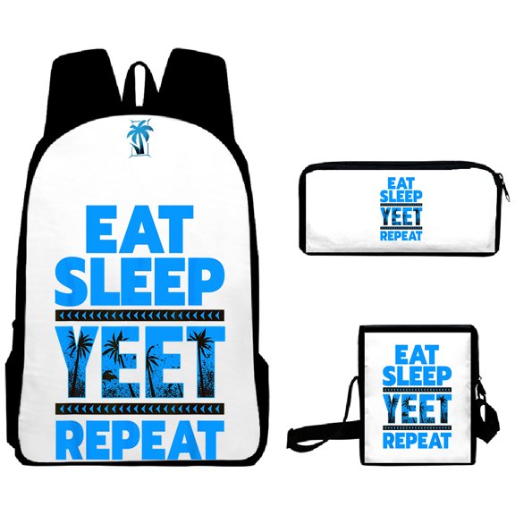 Jey Uso Eat Sleep Yeet Repeat Backpack 3 Piece Set Rucksack Shoulder Bag Travel Bag Women Men Daypack