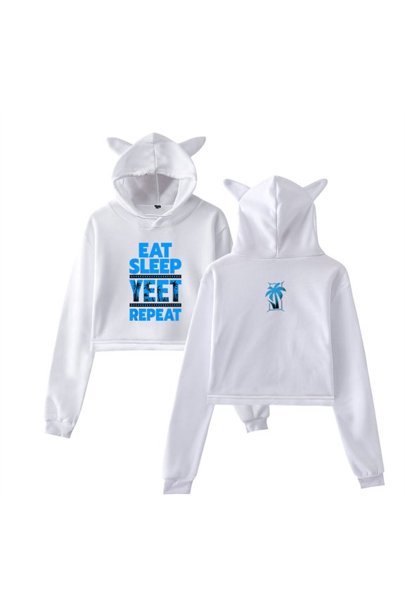Jey Uso Eat Sleep Yeet Repeat Short Hoodie Casual Pullover Fashion Cat Ear Sweatshirt