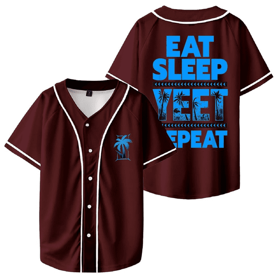 Jey Uso Eat Sleep Yeet  shirt short sleeve V neck Button-up Tee  unisex  Streetwear tops
