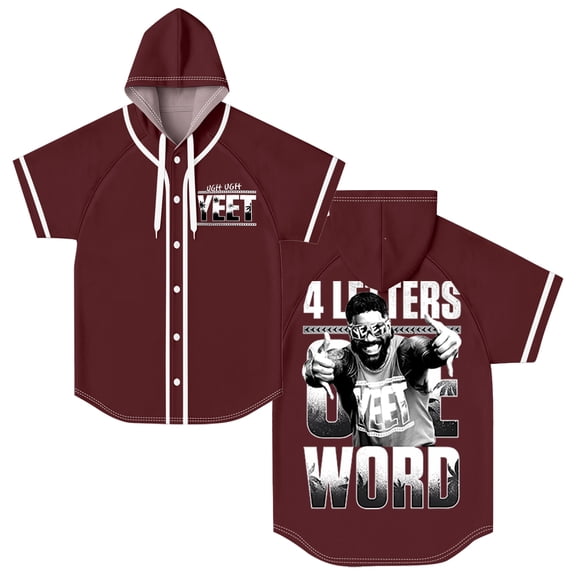 Jey Uso Four Letters One Word Hooded Baseball Jersey Short Sleeve Button-up Shirts Women Men Streetwear Tee