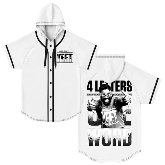 Jey Uso Four Letters One Word Hooded Baseball Jersey Short Sleeve Button-up Shirts Women Men Streetwear Tee