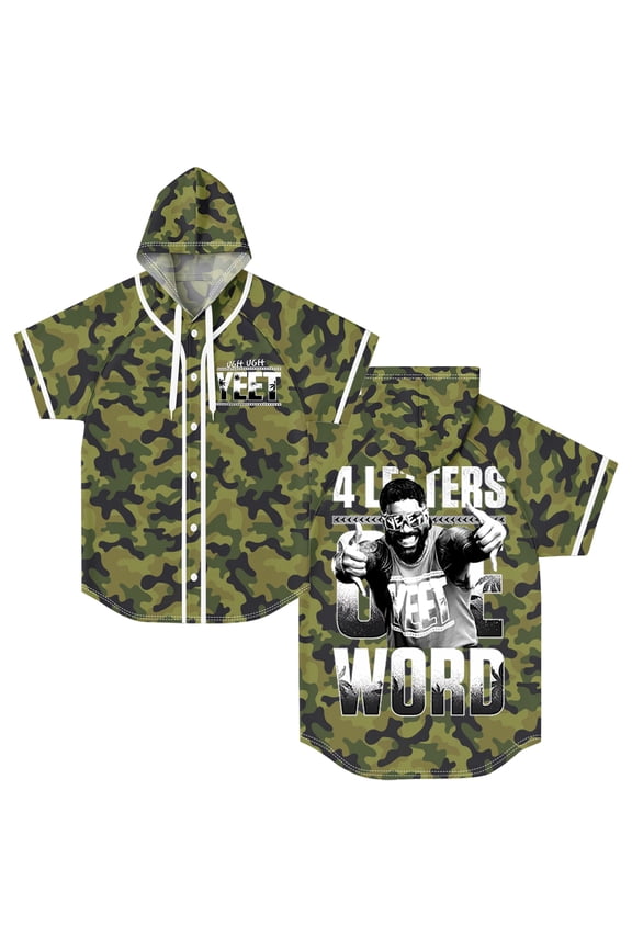 Jey Uso Four Letters One Word Hooded Baseball Jersey Short Sleeve Button-up Shirts Women Men Streetwear Tee