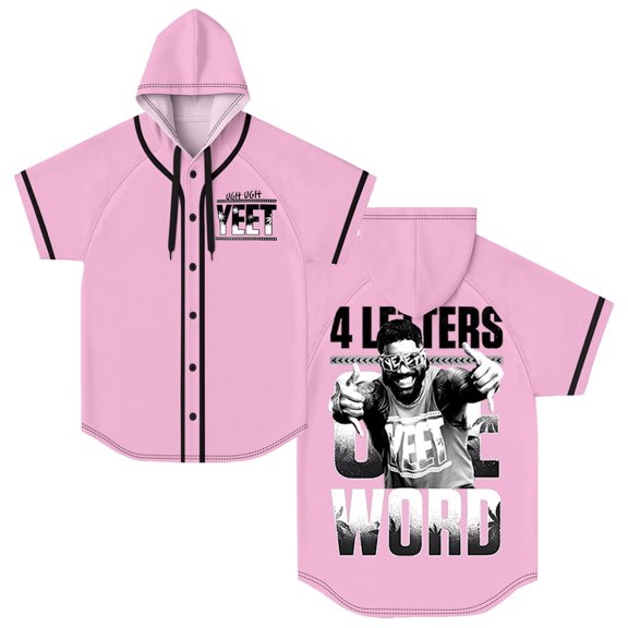 Jey Uso Four Letters One Word Hooded Baseball Jersey Short Sleeve Button-up Shirts Women Men Streetwear Tee