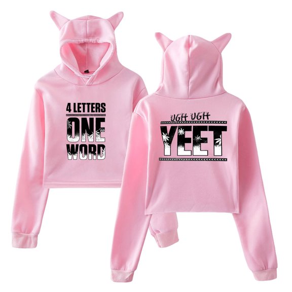 Jey Uso Four Letters One Word Hoodie Cat Ears Hooded Sweatshirt Long Sleeve Crop Top Women's Clothes