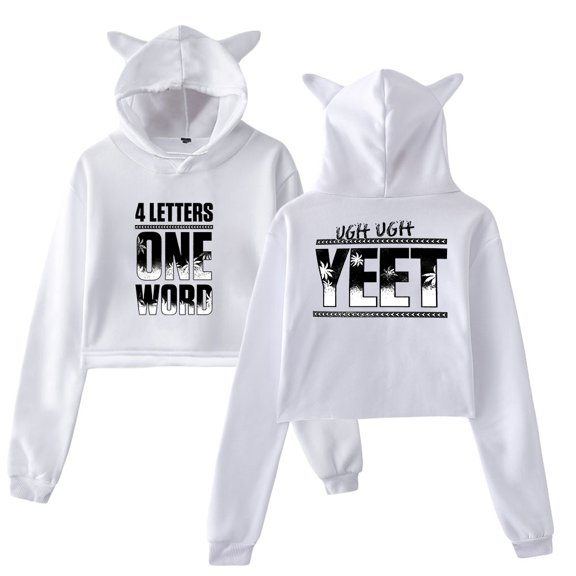 Jey Uso Four Letters One Word Hoodie Cat Ears Hooded Sweatshirt Long Sleeve Crop Top Women's Clothes