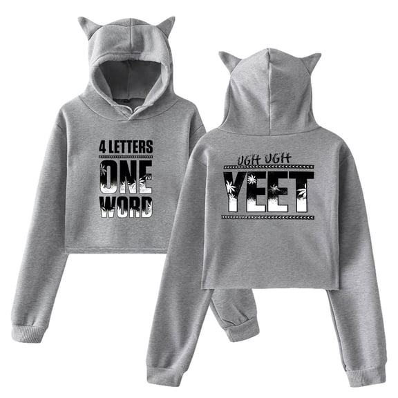 Jey Uso Four Letters One Word Hoodie Cat Ears Hooded Sweatshirt Long Sleeve Crop Top Women's Clothes