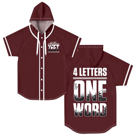 Jey Uso Four Letters One Word Yeet Hooded Baseball Jersey Short Sleeve Shirts Women Men Streetwear Tops
