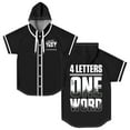 thumbnail image 1 of Jey Uso Four Letters One Word Yeet Hooded Baseball Jersey Short Sleeve Shirts Women Men Streetwear Tops, 1 of 3